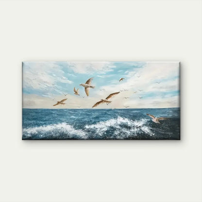 Birds Flying Over The Ocean Wall Art Canvas Office Home Room Framed 120x60cm