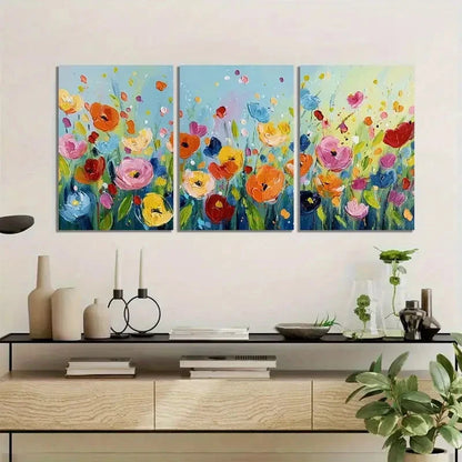 3pcs Colorful Flowers Painted with Simple Brushes Metal Print Ready to Hang Art - Bella Home Decor