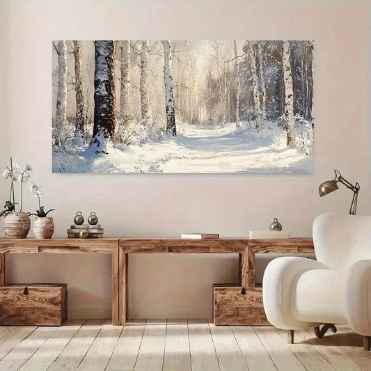 Snowy Trees Sunny Forest wall canvas office home room framed 120x60cm