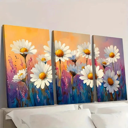 3pcs Daisy Watercolor Painting Floral H  Wall Art Set Canvas Unframed - High Quality Print 100% Australian Made Wall Canvas - Bella Home Decor
