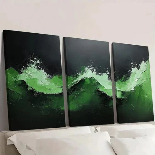 3pcs Black & Green Textured BG Wall Art Canvas Unframed – High Quality Print 100% Australian Made Wall Canvas - Bella Home Decor