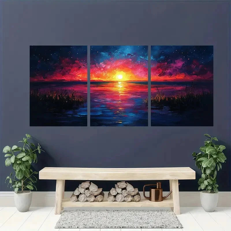 3pcs Original Colorful Sky Oil Painting Metal Print Ready to Hang Art - Bella Home Decor