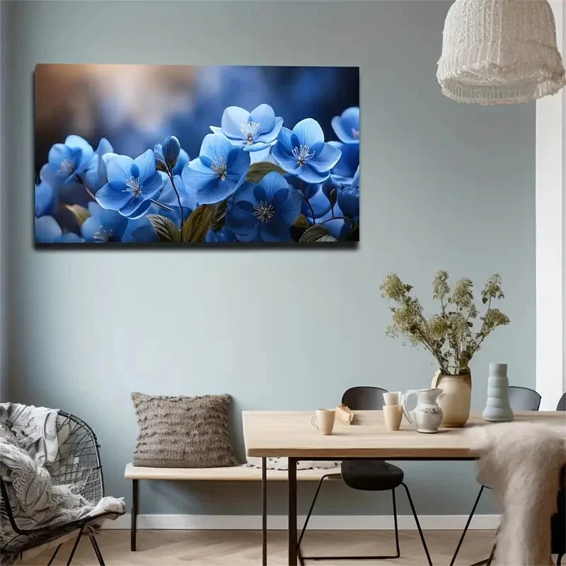 Blue Flowers Lovely Exquisite Wall Art Canvas Office Home Room Framed 120x60cm