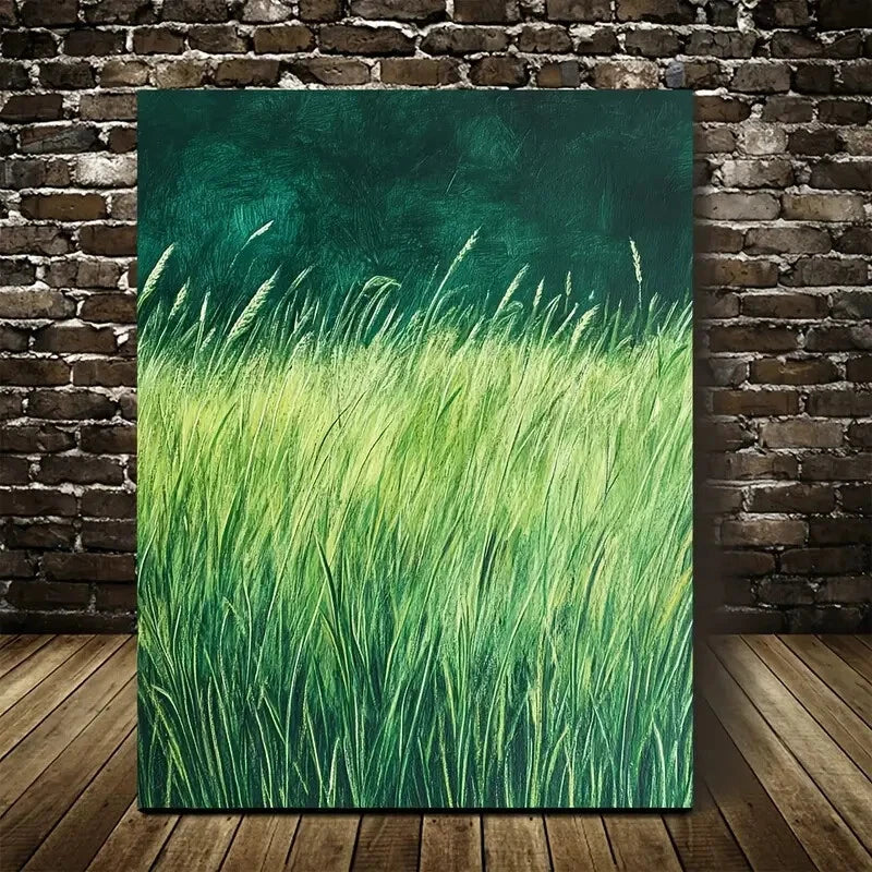 Emerald Lemongrass Grassland Painting 40x60cm Metal Print Ready to Hang - Bella Home Decor