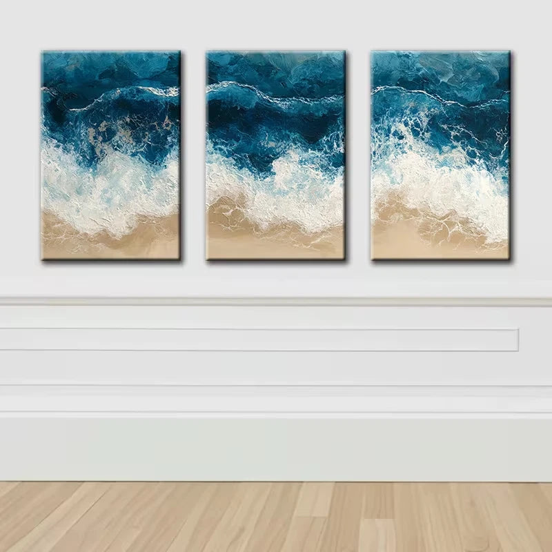 3pcs Beach Waves Illustration Wall Art Set Canvas Framed 50x70cm - High Quality Print 100% Australian Made Wall Canvas Ready to Hang - Bella Home Decor