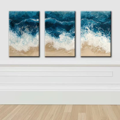 3pcs Beach Waves Illustration Wall Art Set Canvas Framed 50x70cm - High Quality Print 100% Australian Made Wall Canvas Ready to Hang - Bella Home Decor