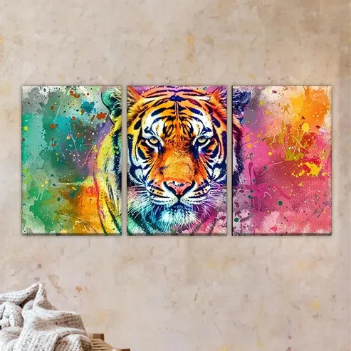 3pcs Tiger, Polyester Posters with Abstract Wall Art Set Canvas Unframed - High Quality Print 100% Australian Made Wall Canvas