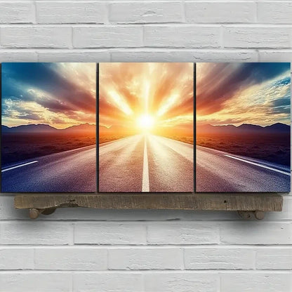 3pcs The Road Under Sunset Glow Metal Print Ready to Hang Art - Bella Home Decor