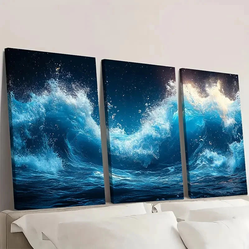 3pcs Underwater Ocean Waves DE     Wall Art Set Canvas Framed 50x70cm - High Quality Print 100% Australian Made Wall Canvas Ready to Hang
