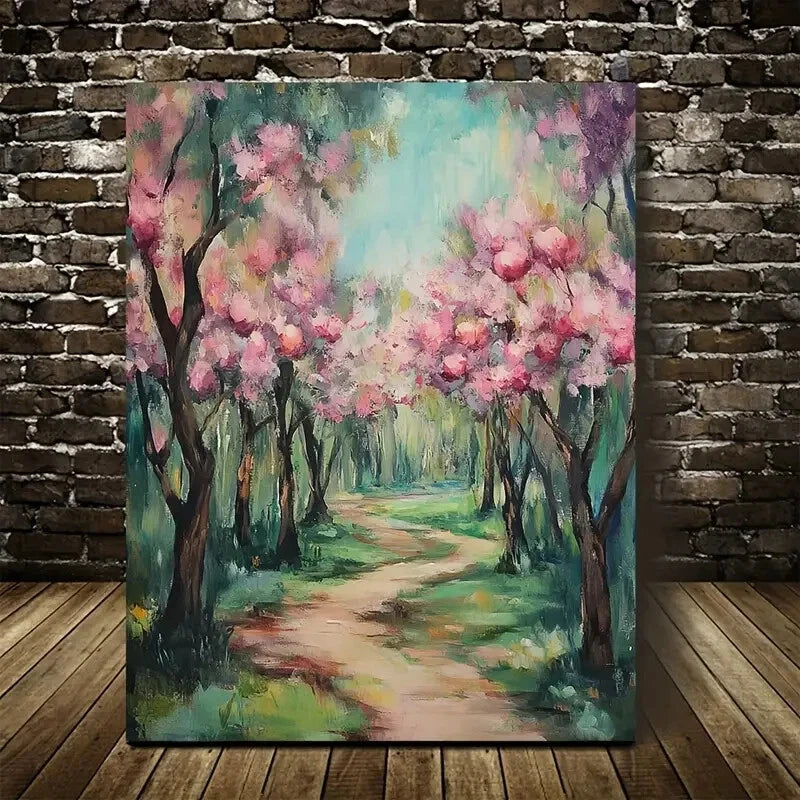 Beautiful Flourishing Peach Tree Forest Painting 40x60cm Metal Print Ready to Hang - Bella Home Decor