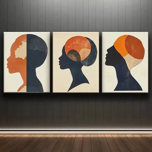 3pcs Female Silhouette   Art Canvas Unframed - High Quality Print 100% Australian Made Wall Canvas