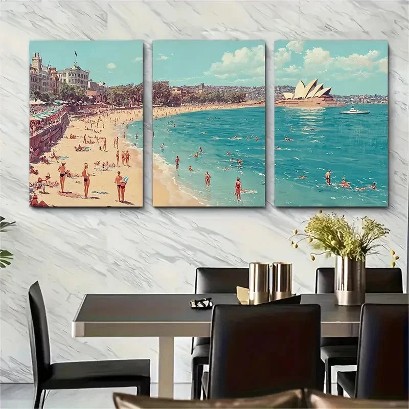 3pcs Sydney Opera House And Harbour Bridge Wall Art Set Canvas Framed 60x90cm - High Quality Print 100% Australian Made Wall Canvas Ready to Hang