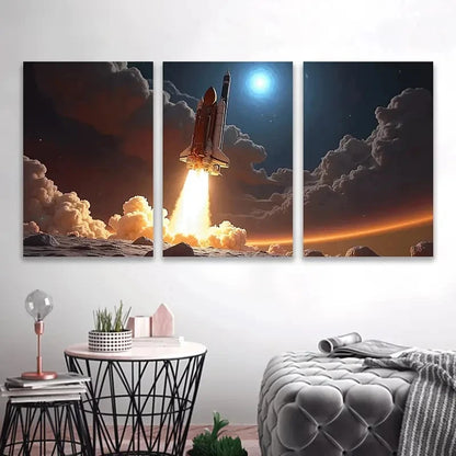 3pcs Outer Space Artwork Wall Art Set Canvas Framed 50x70cm - High Quality Print 100% Australian Made Wall Canvas Ready to Hang