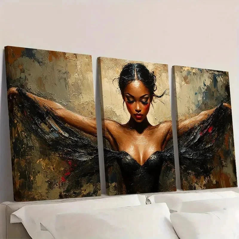 3pcs Elegant Ballerina Brown, Black, Golden BL   Wall Art Set Canvas Framed 60x90cm - High Quality Print 100% Australian Made Wall Canvas Ready to Hang