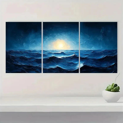 3pcs Timeless Blue Lake Ripple & Ocean Wave Metal Print Ready to Hang Art - Bella Home Decor