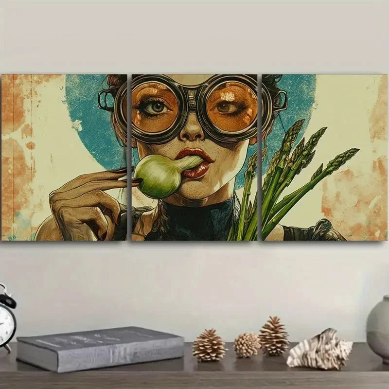 3pcs She Had an Onion in Her Mouth Wall Art Set Canvas Framed 50x70cm - High Quality Print 100% Australian Made Wall Canvas Ready to Hang