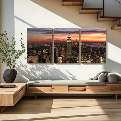 3pcs New York Empire State Building Wall Art Set Canvas Framed 60x90cm - High Quality Print 100% Australian Made Wall Canvas Ready to Hang
