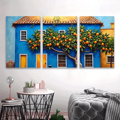 3pcs Vibrant Orange Tree Wall Art Set Canvas Framed 40x60cm - High Quality Print 100% Australian Made Wall Canvas Ready to Hang