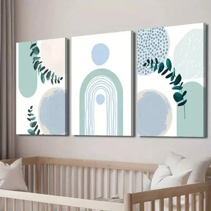 3pcs Modern Nordic Teal Botanical Leaf Wall Art Set Canvas Unframed - High Quality Print 100% Australian Made Wall Canvas