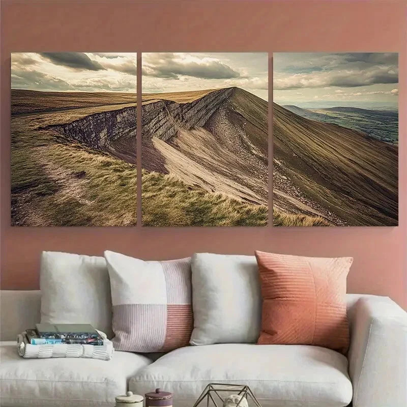 3pcs Great Ridge and Mam Tor Vintage Peak District Metal Print Ready to Hang Art - Bella Home Decor