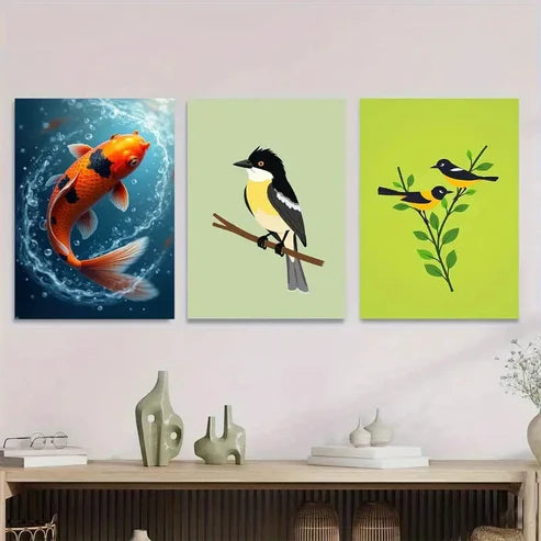3pcs Colorful Fish and Birds Vibrant Nature Wall Art Set Wall Art Canvas Unframed – High Quality Print 100% Australian Made Wall Canvas - Bella Home Decor