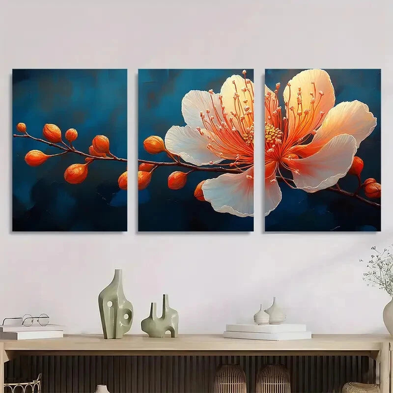 3pcs Albizia Flower Painting Silk Plant Print Metal Print Ready to Hang Art - Bella Home Decor