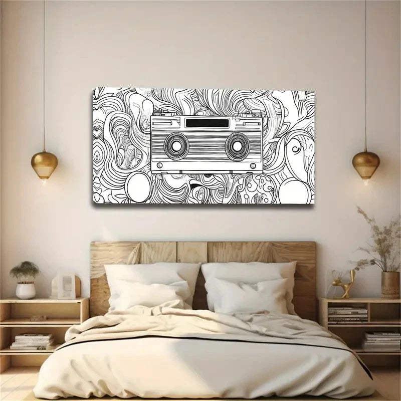 Fantastical Line Patterns Radio Wall Art Canvas Office Home Room Framed 120x60cm