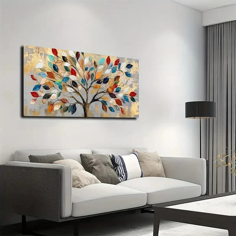 Vibrant Colorful Tree Leaves Wall Art Canvas Office Home Room Framed 120x60cm - Bella Home Decor