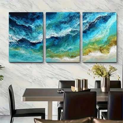 3pcs Emerald Beach Paint Impressionism Perfect Wall Art Set Canvas Framed 50x70cm - High Quality Print 100% Australian Made Wall Canvas Ready to Hang