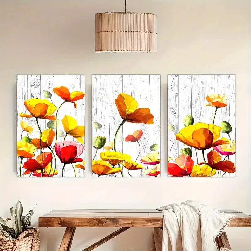 3pcs Vibrant Floral Colorful Botanical Prints Metal Print Ready to Hang Art