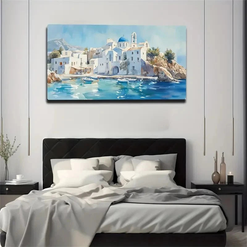 Santorini Island Scenery Wall Art Canvas Office Home Room Framed 120x60cm