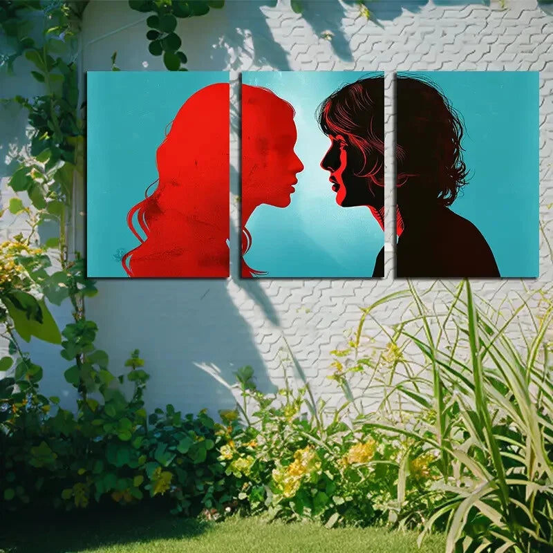 3pcs Vibrant Men and Women facing Each Other Metal Print Ready to Hang Art - Bella Home Decor