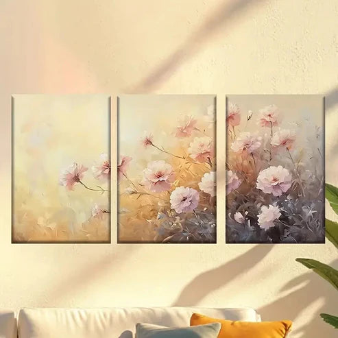 3pcs Painting of Flowers in a Field Wall Art Canvas Unframed - High Quality Print 100% Australian Made Wall Canvas
