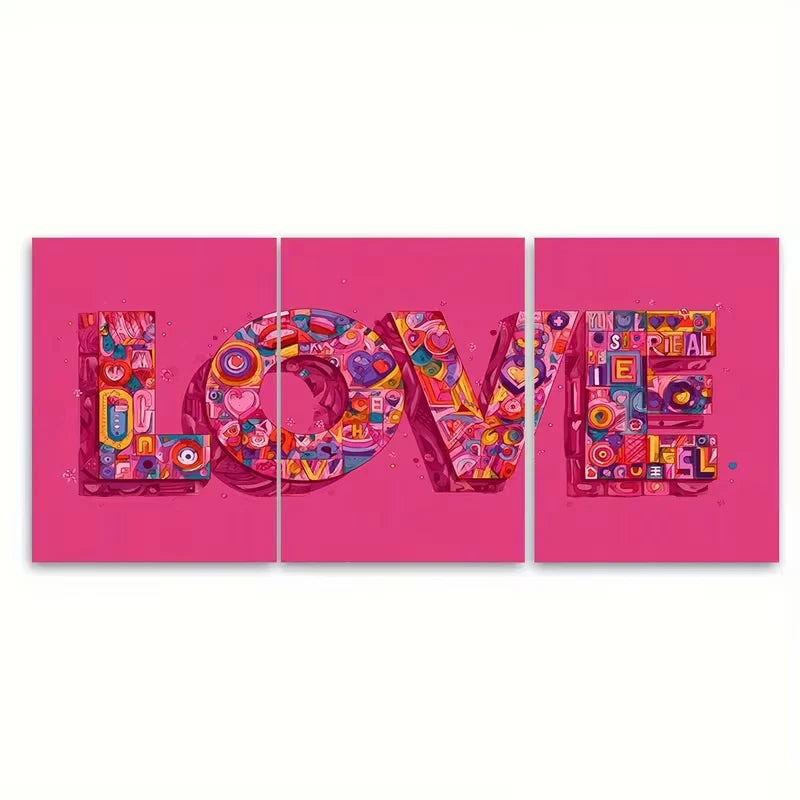 3pcs Vibrant 'Love Is Real' Typography Metal Print Ready to Hang Art - Bella Home Decor