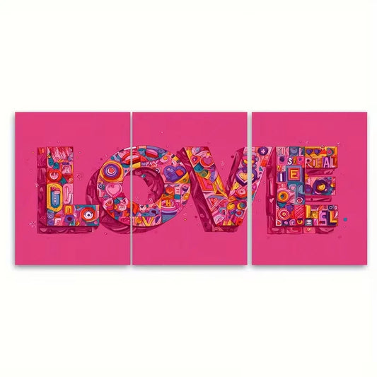 3pcs Vibrant 'Love Is Real' Typography Metal Print Ready to Hang Art