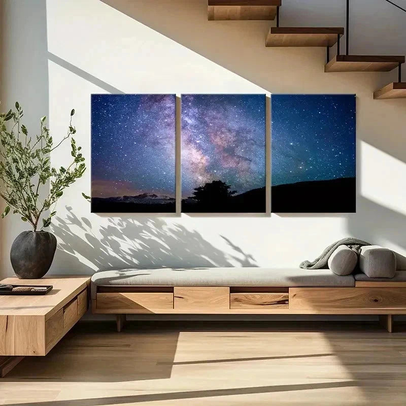 3pcs Milky Way and Starry Sky Modern Wall Art Set Canvas Framed 50x70cm - High Quality Print 100% Australian Made Wall Canvas Ready to Hang