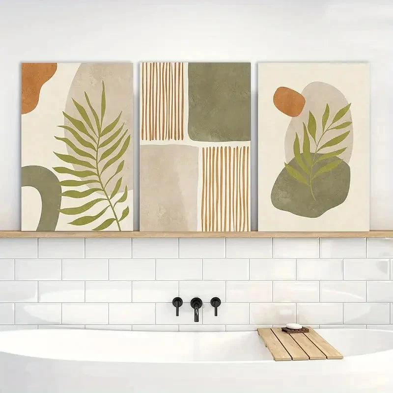 3pcs Tropical Leaf Painting Sage Green Wall Art Metal Print Ready to Hang Art - Bella Home Decor