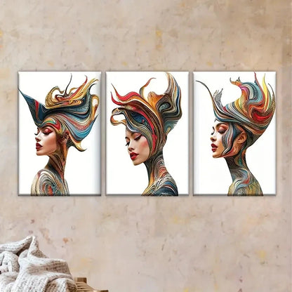 3pcs Three Different Images of Woman Wall Art Set Canvas Framed 60x90cm - High Quality Print 100% Australian Made Wall Canvas Ready to Hang - Bella Home Decor