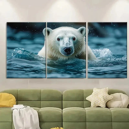 3pcs Polar Bear Wildlife Art BY  Wall Art Set Canvas Framed 40x60cm - High Quality Print 100% Australian Made Wall Canvas Ready to Hang - Bella Home Decor