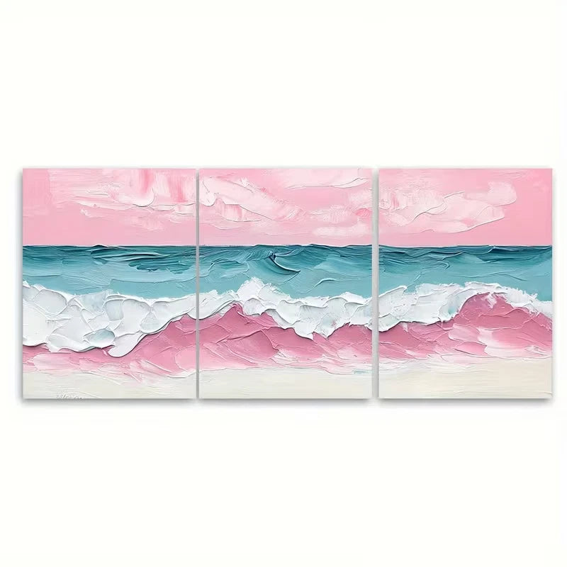 3pcs Pink Ocean Abstract Painting Metal Print Ready to Hang Art