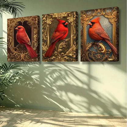 3pcs Red Bird Art Painting Wall Art Set Canvas Unframed - High Quality Print 100% Australian Made Wall Canvas
