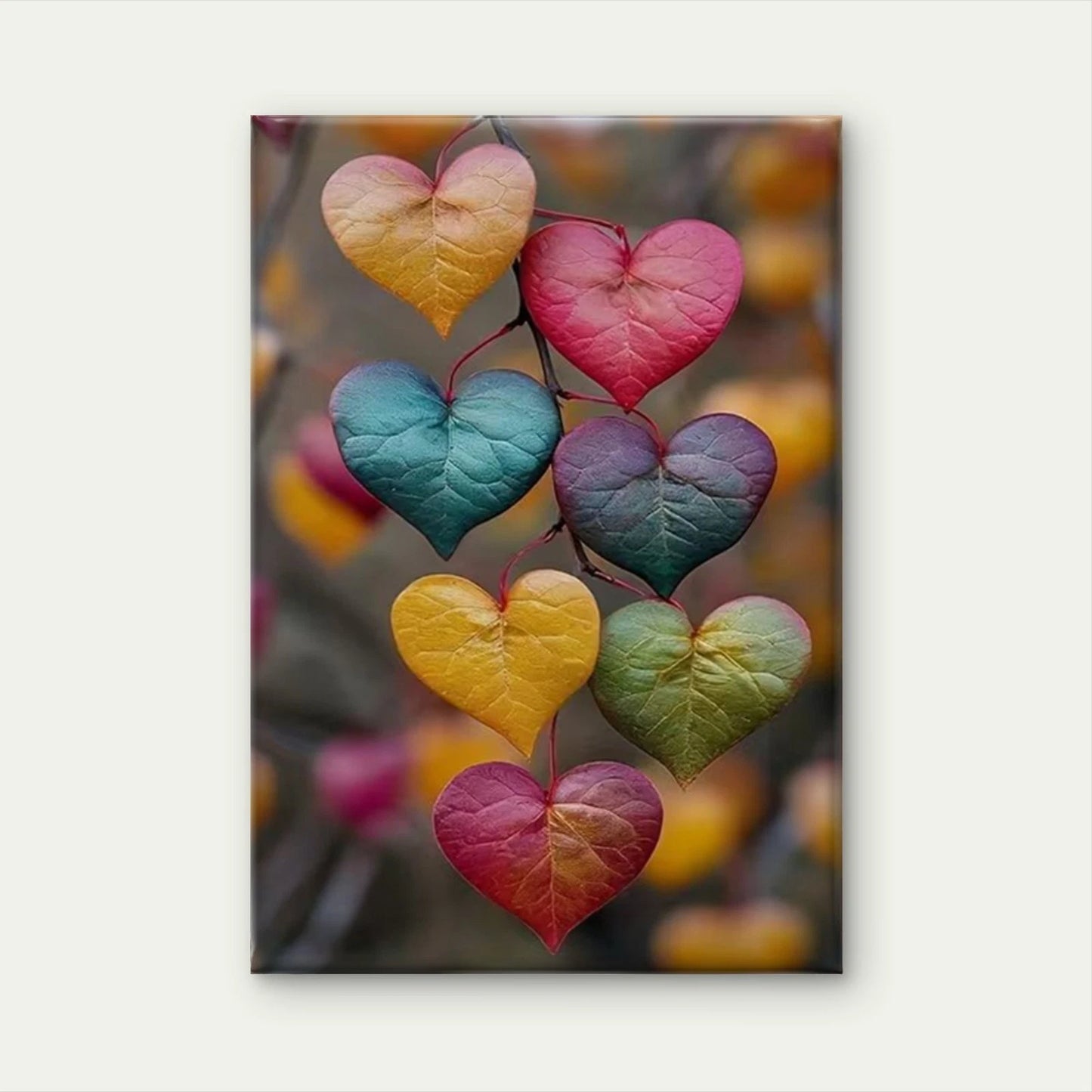 Rainbow Leaves with Colorful Hearts Metal Print Ready to Hang