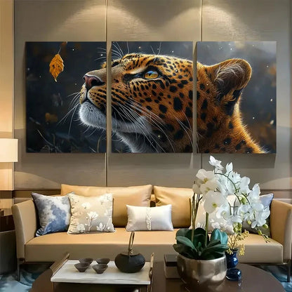 3pcs Majestic Leopard Portrait Big Cat Design Metal Print Ready to Hang Art