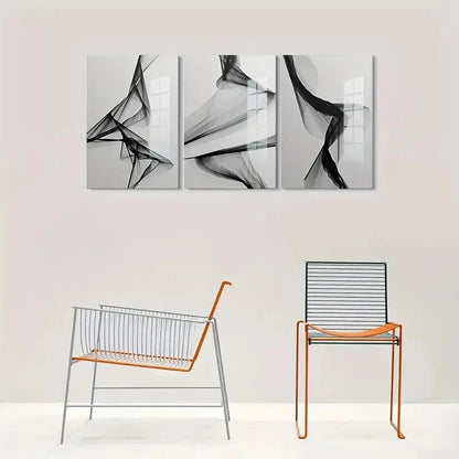 3pcs Black & White Minimalist Lines Metal Print Ready to Hang Art - Bella Home Decor