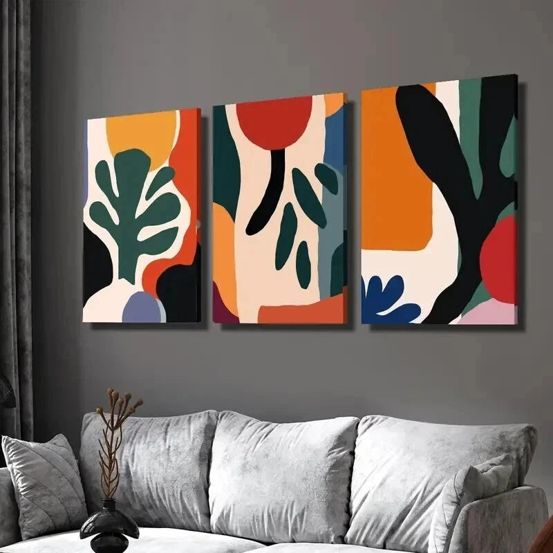 3pcs Simple Color Block Leaf Painting Wall Art Set Canvas Framed 60x90cm - High Quality Print 100% Australian Made Wall Canvas Ready to Hang