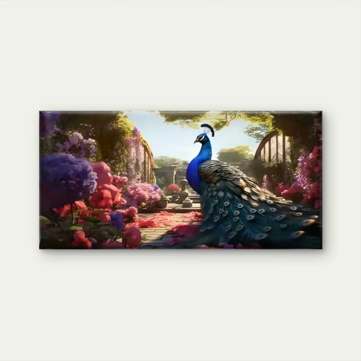 Peacocks Lush Green Field Wall Art Canvas Office Home Room Framed 120x60cm