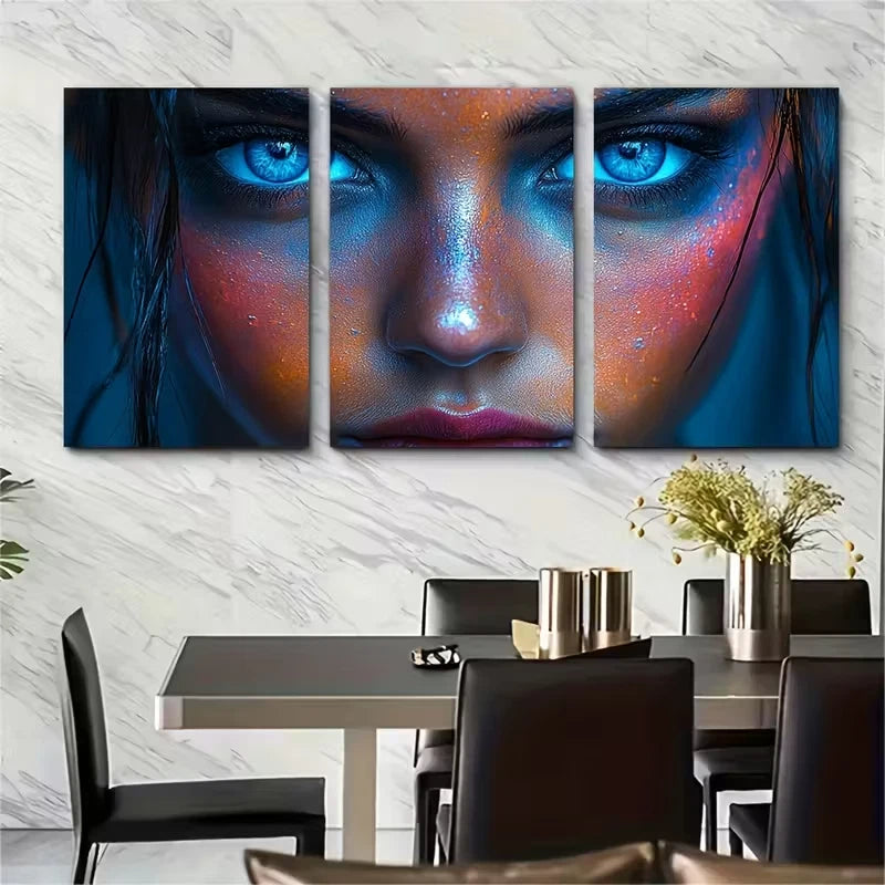 3pcs Vibrant Abstract Face Metal Print Ready to Hang Art