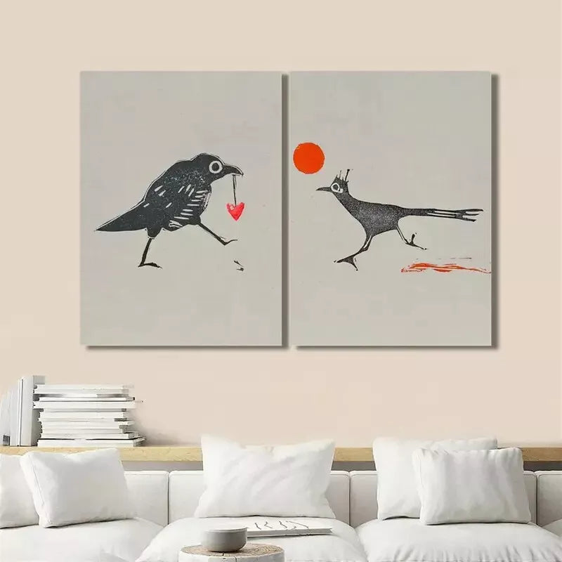 2pcs Decorative Painting, Raptor, Sun, Stolen Heart, Minimalism Canvas Framed 50x75cm - High Quality Print 100% Australian Made Wall Canvas Ready to Hang - Bella Home Decor