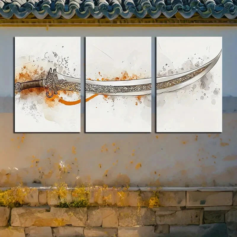 3pcs Artistic Sword Design Metal Print Ready to Hang Art - Bella Home Decor