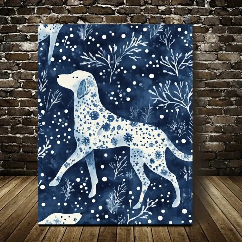 Beautiful Modern Snow Hound Dog Painting 40x60cm Metal Print Ready to Hang - Bella Home Decor
